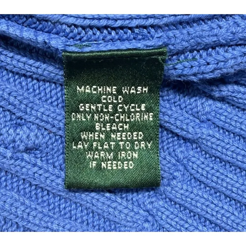 Lauren Ralph Lauren Womens S Blue 100% Cotton Cable Knit Crewneck Sweater LRL